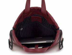leather flat backpack in burgundy laptop