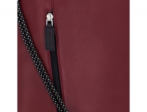 leather flat backpack in burgundy detail