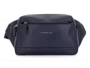 Leather waist bag in blue front