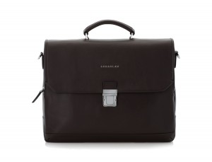 leather briefbag with flap brown front