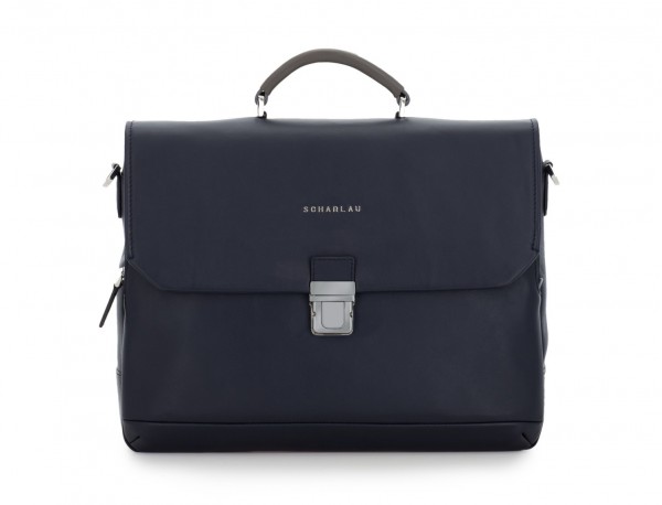 leather briefbag with flap blue front
