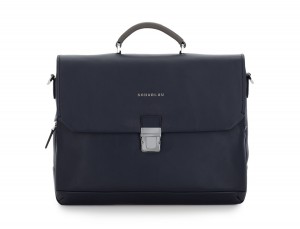 Cartella con patta in pelle blu front