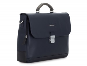 Cartella con patta in pelle blu side