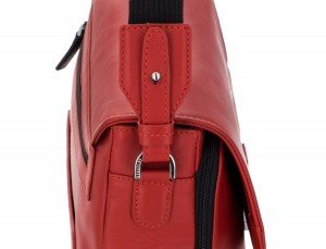 leather briefbag with flap red shoulder strap