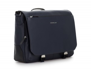 Cartella messenger in pelle blu side