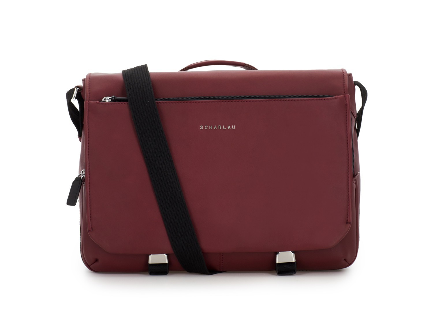 leather messenger bag burgundy front