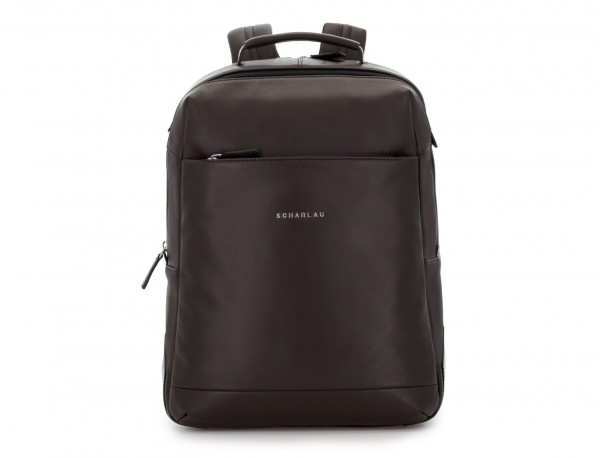 leather laptop backpack brown front