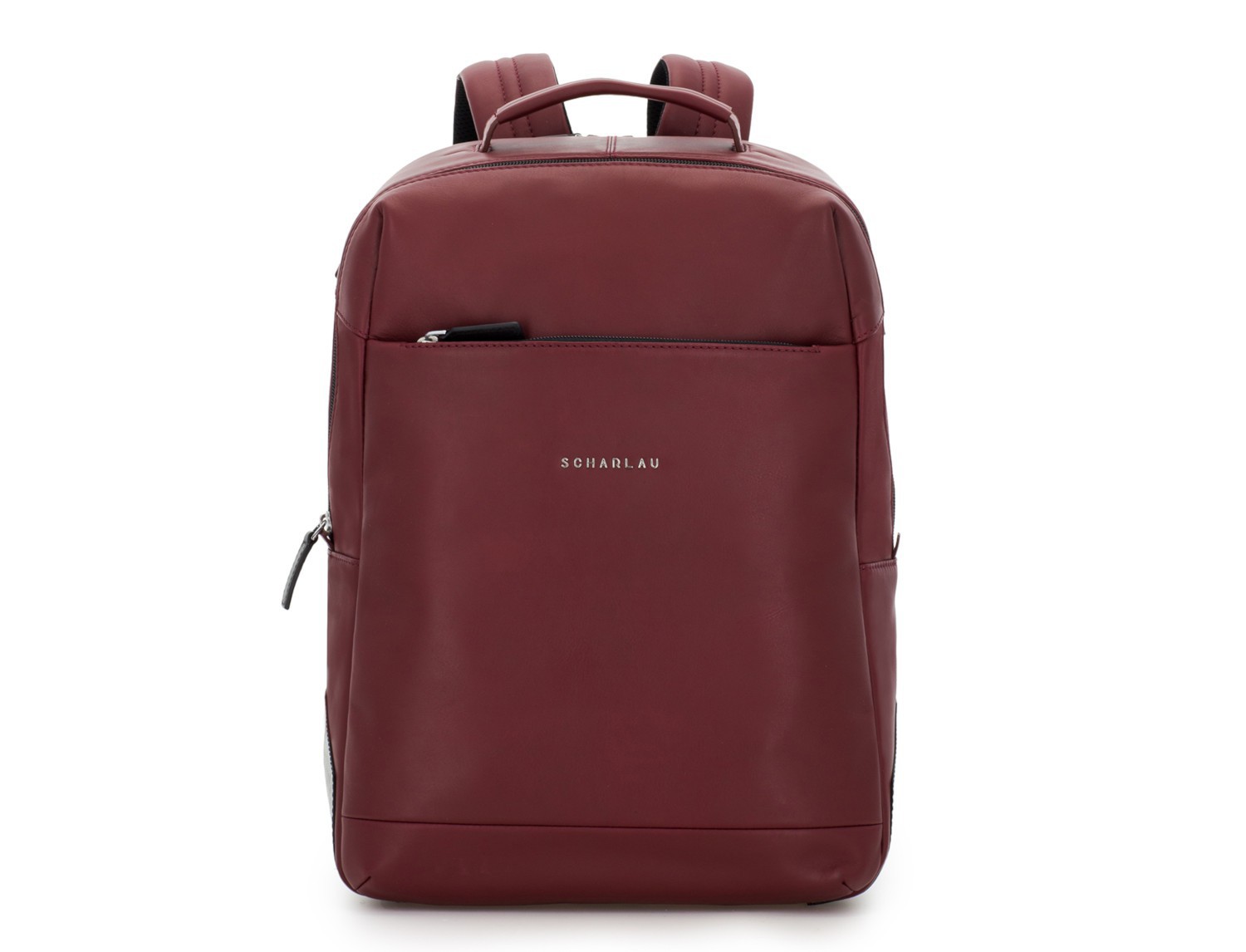 leather laptop backpack burgundy front