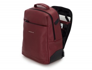 leather laptop backpack burgundy side