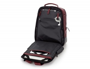 leather laptop backpack burgundy open