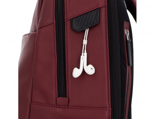 leather laptop backpack burgundy detail