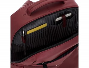leather laptop backpack burgundy pockets