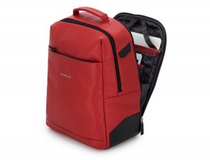 leather laptop backpack red side