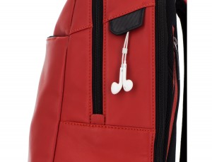 mochila de cuero para portátil roja detalle