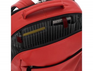 mochila de cuero para portátil roja interior