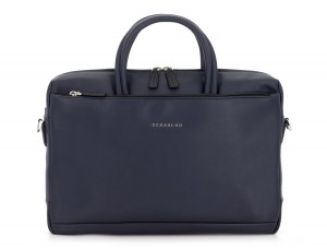leather laptop bag blue front