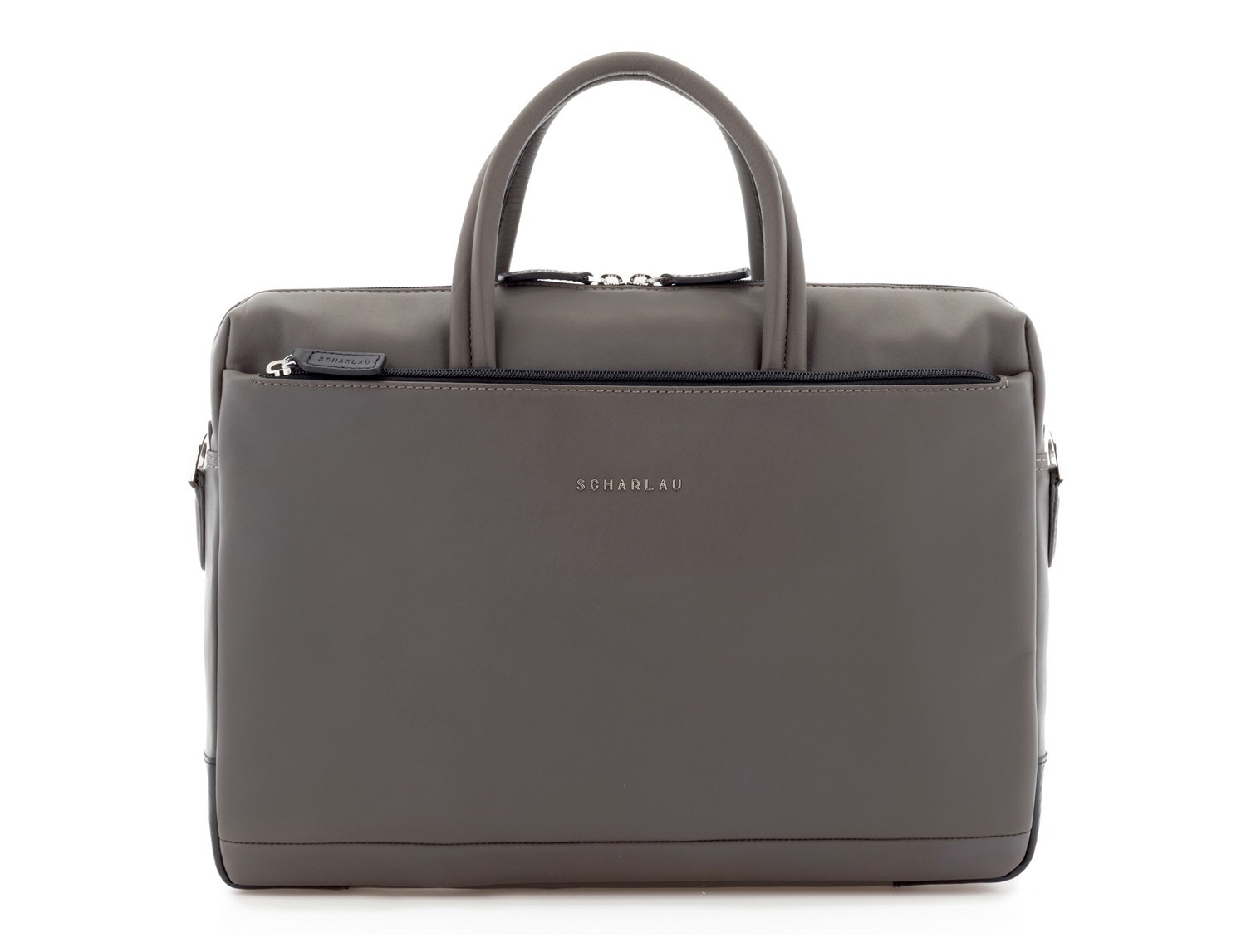 leather laptop bag gray front