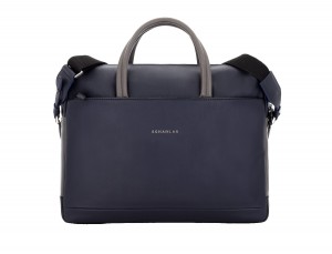 large leather briefbag in blue and gray front