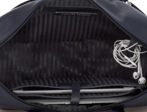 large leather briefbag in blue and gray laptop