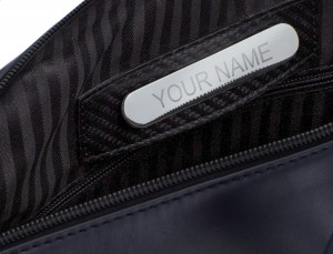large leather briefbag in blue and gray personalized