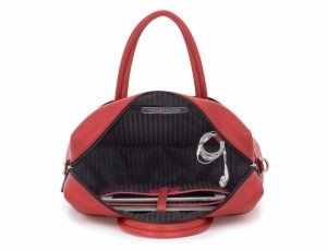 large leather briefbag in red open