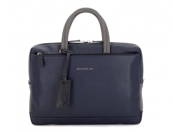 leather small business bag blue front
