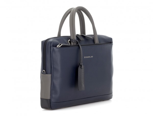 leather small business bag blue side