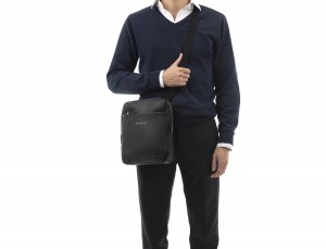 Leather men's crossbody in black lifestyle