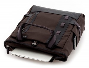 laptop bag and backpack brown open
