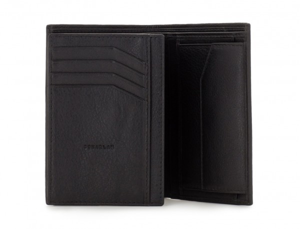 vertical leather wallet for men black open