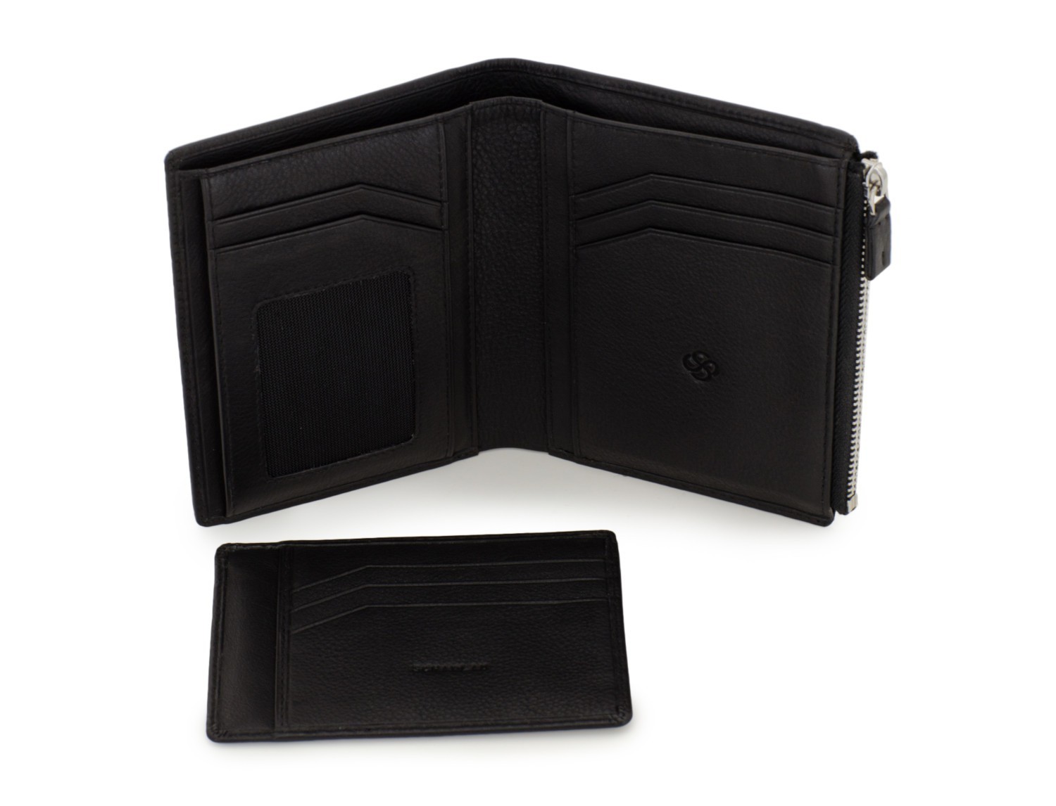 leather wallet in black open