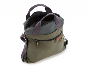 Bag convertible into backpack in green open
