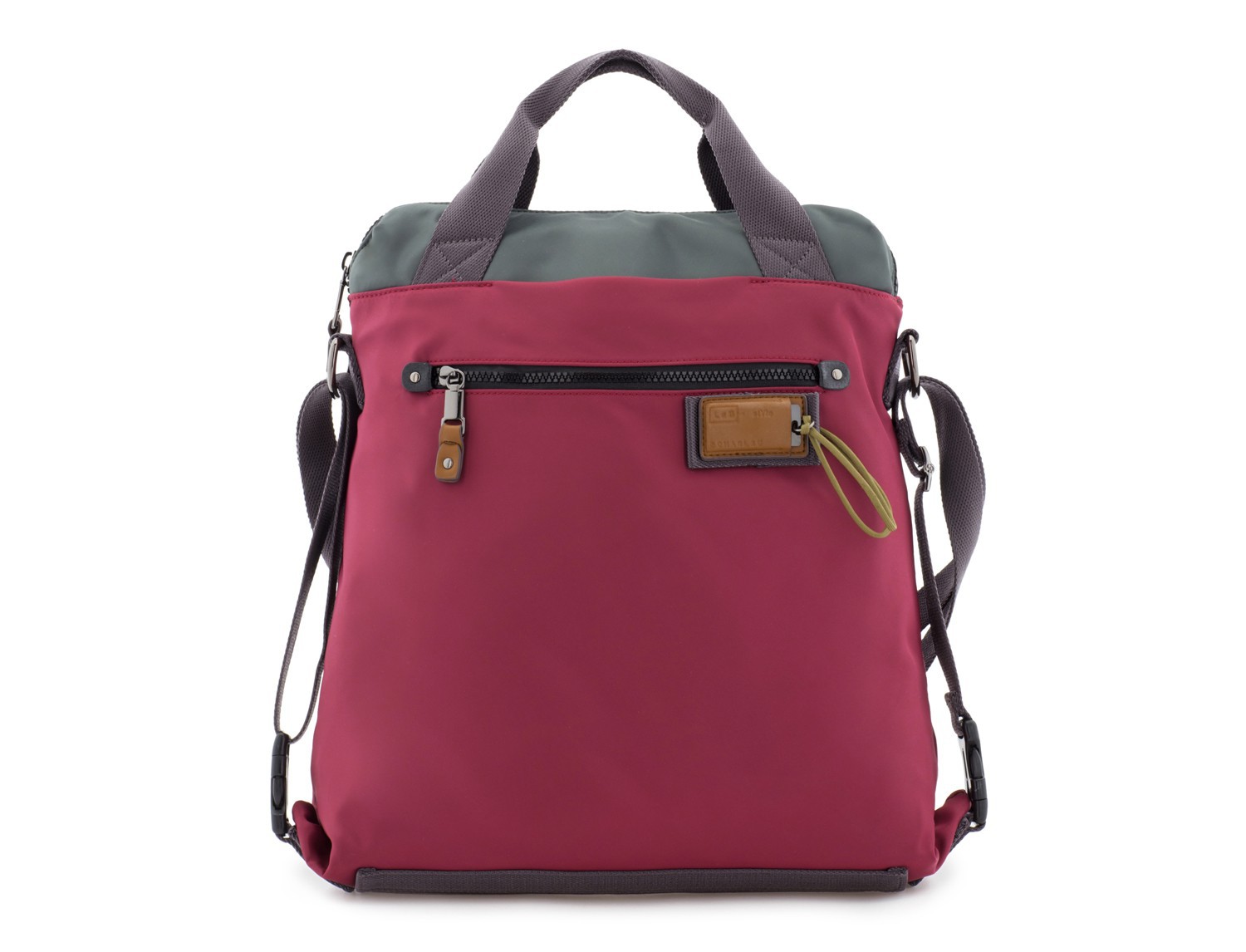 Bag convertible into backpack in red front