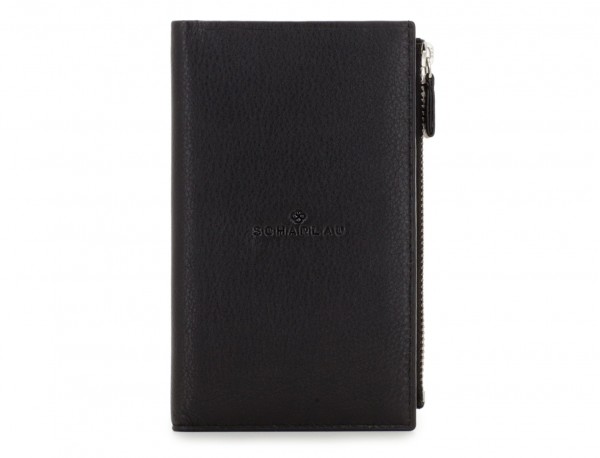 leather vertical wallet in black front