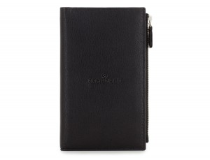leather vertical wallet in black front