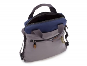 Bag convertible into backpack in gray open