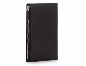 leather vertical wallet in black side