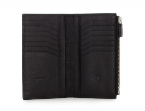 leather vertical wallet in black open