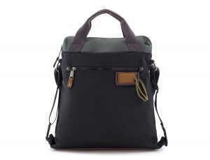 Bag convertible into backpack in black and gray front
