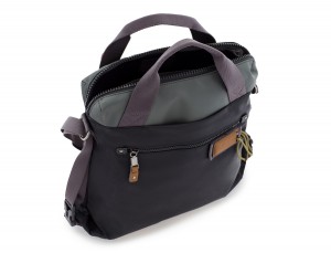 Bag convertible into backpack in black and gray open