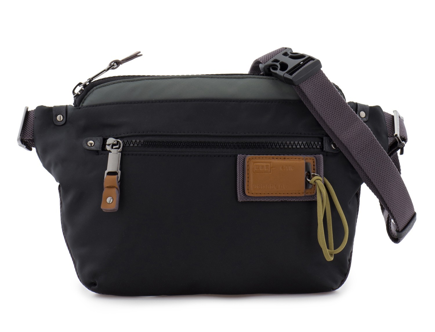 Polyester waist bag in gray and black front