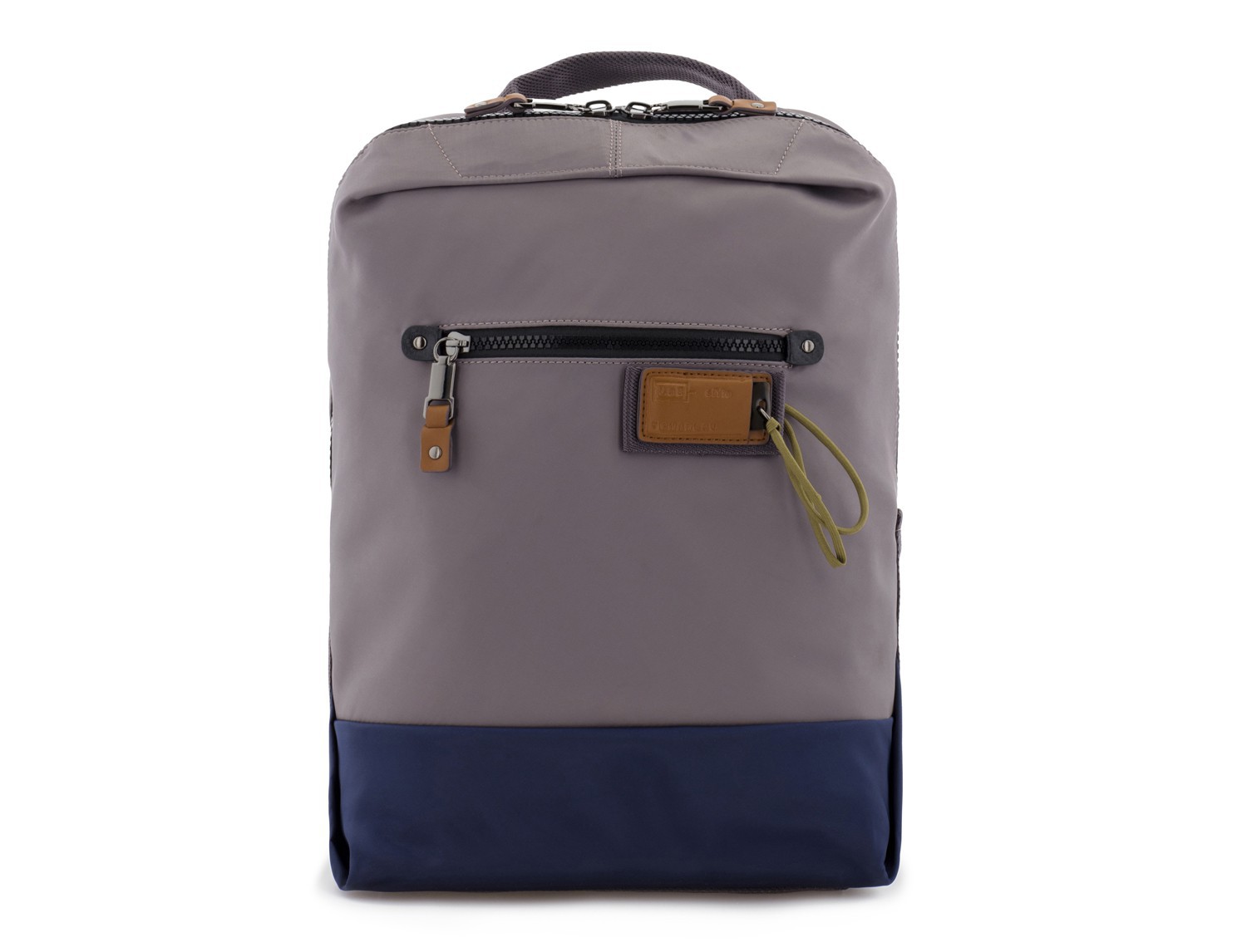 small backpack in gray front