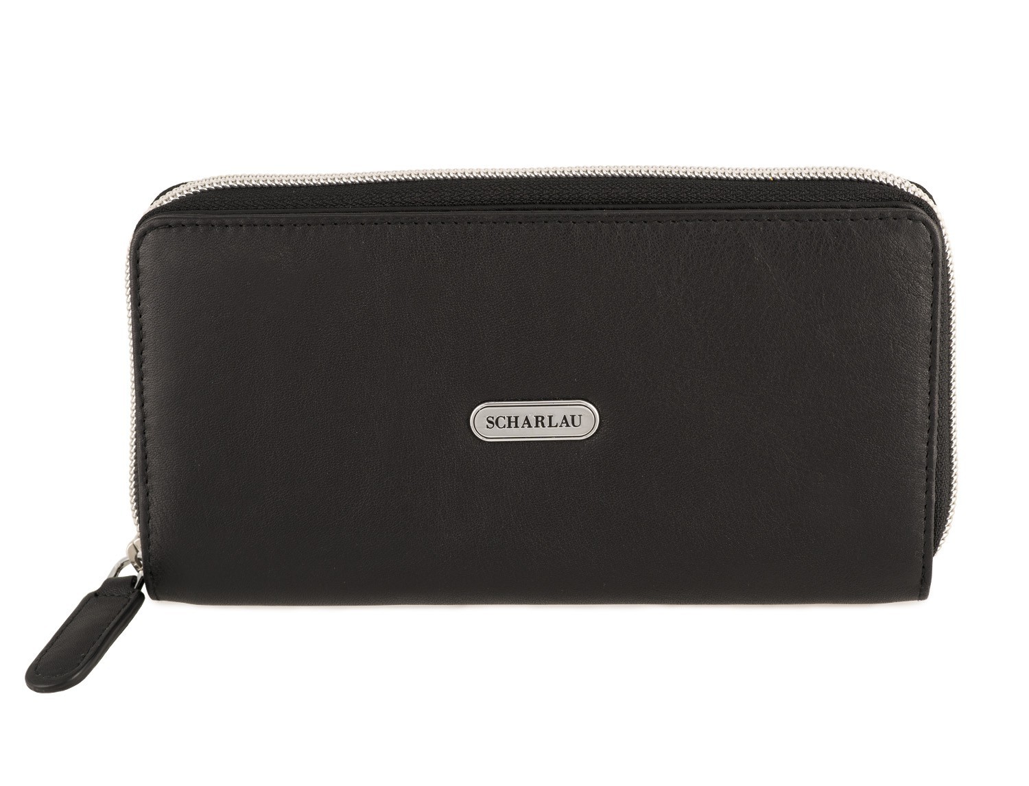 Leather women's wallet with coin pocket in black front