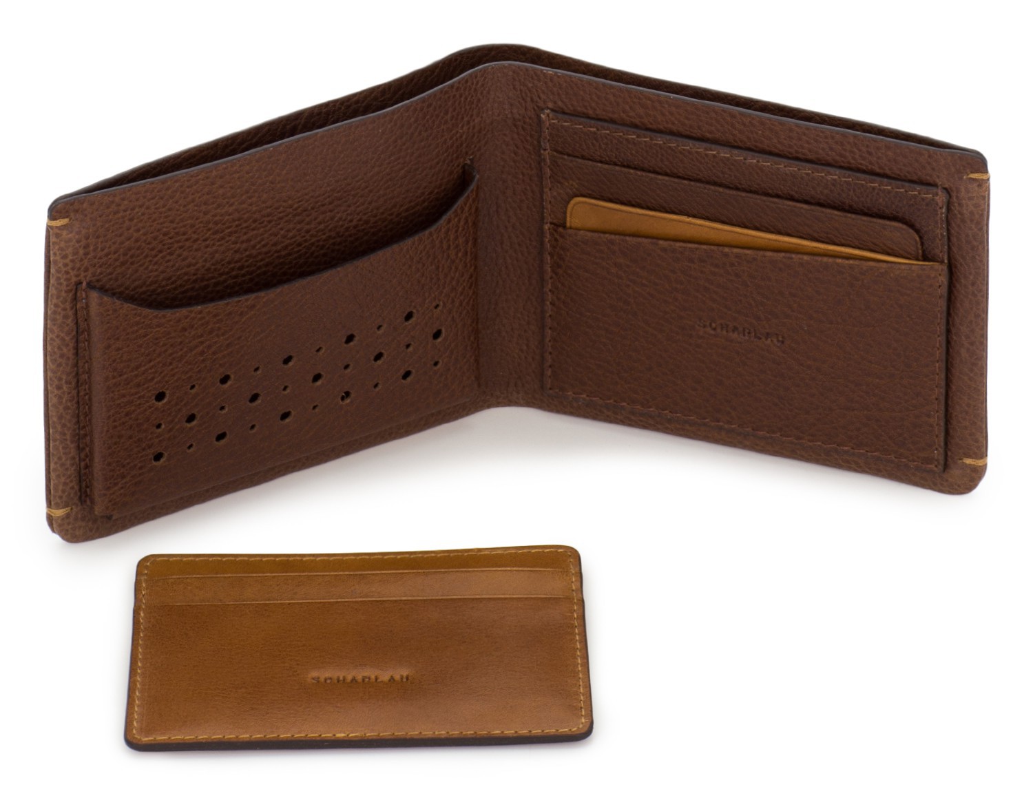 leather wallet for credit cards brown open
