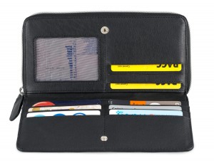 Leather women's wallet with coin pocket in black inside