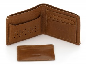 leather wallet for credit cards light brown open