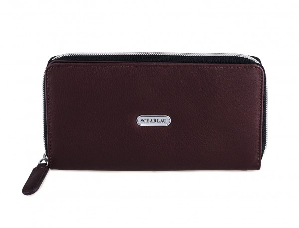 Leather women's wallet with coin pocket in burgundy front