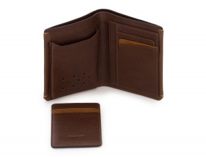 vertical wallet with card holder brown open