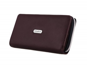 Leather women's wallet with coin pocket in burgundy side