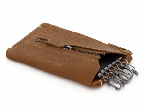 Key holder wallet with coin pocket light brown inside